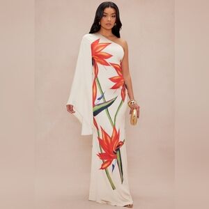 Fashion Nova Size Med Althea One Shoulder Satin Maxi Dress